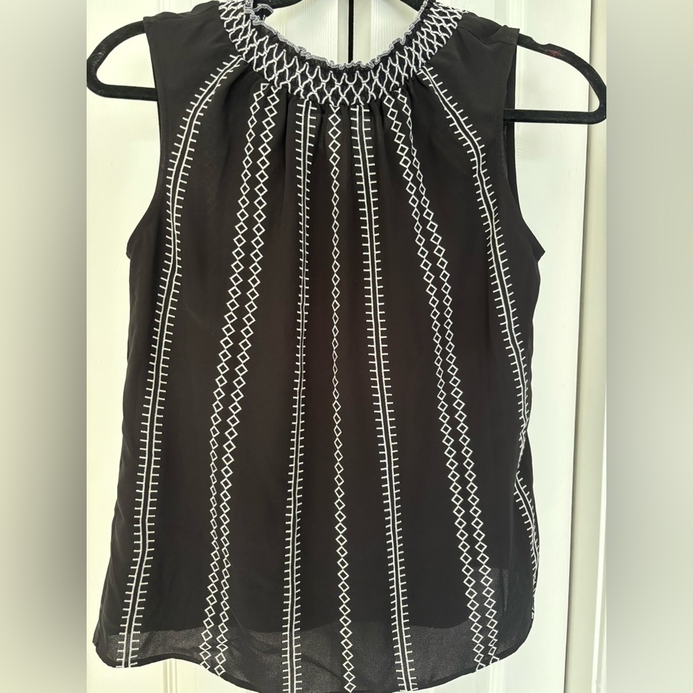 White House Black Market Geometric Black and White Blouse